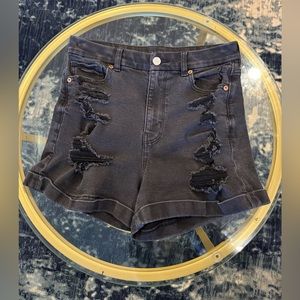 AE American Eagle Curvy Mom Shorts Size 4 Stretch Black Cutoff High Rise ripped